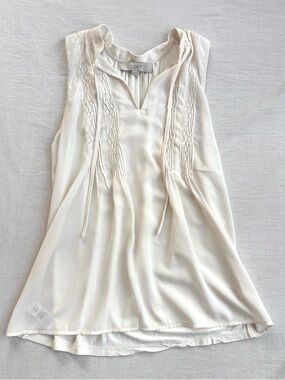 LOFT Cream Sleeveless Pintuck Tie-Front Camisole